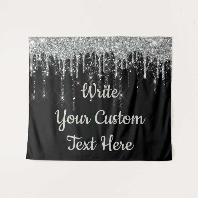 Custom Black Silver Wedding Backdrop Birthday Drop (Front (Horizontal))