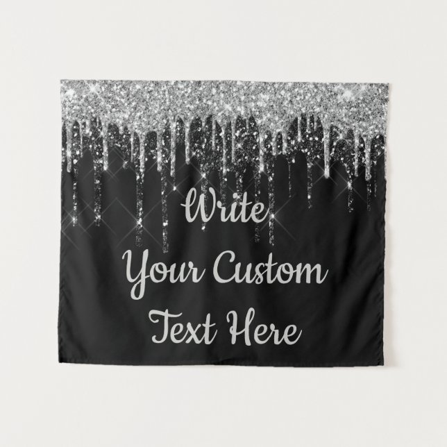 Custom Black Silver Wedding Backdrop Birthday Drop (Front (Horizontal))