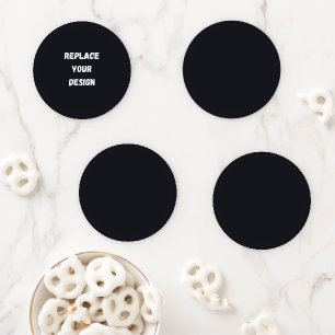 Custom black simple Design Add Photo or Text Coaster Set