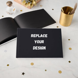 Custom black simple Design Add Photo or Text Guest Book