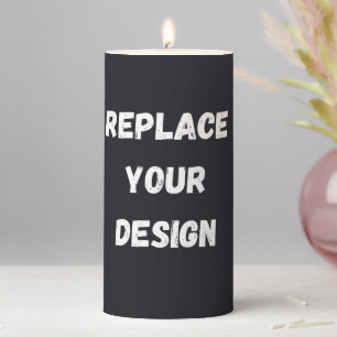 Custom black simple Design Add Photo or Text Pillar Candle