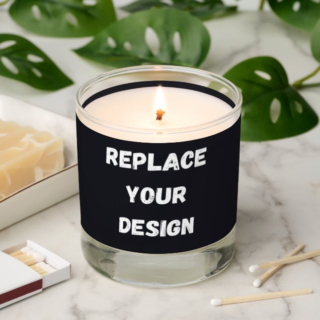 Custom black simple Design Add Photo or Text Scented Candle (Lit)