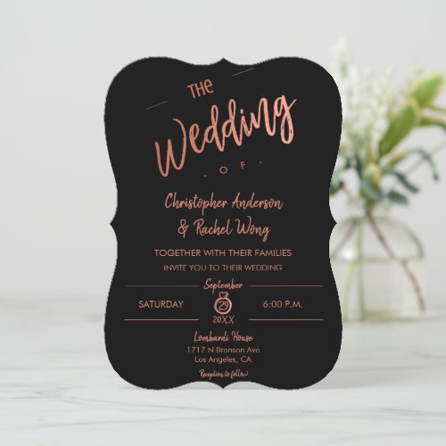 Custom Black Simple Script Rose Gold The Wedding Invitation