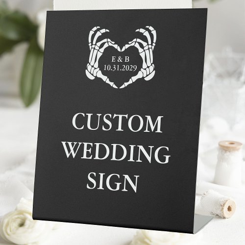 Custom Black Skeleton Heart Wedding Pedestal Sign