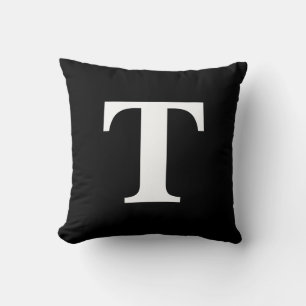 Custom black solid modern monogram throw pillow