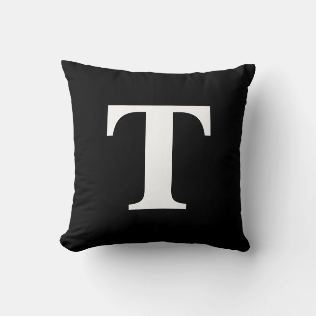 Custom black solid modern monogram throw pillow (Front)