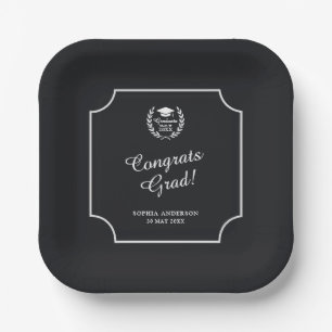 Custom Black Square Graduation Party Paper Plates