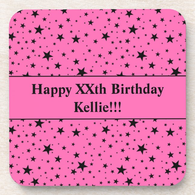 Custom Black Stars With Message Birthday Party Beverage Coaster (Front)
