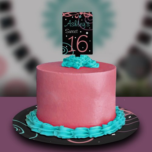 Custom Black Sweet 16 Birthday Cake Topper