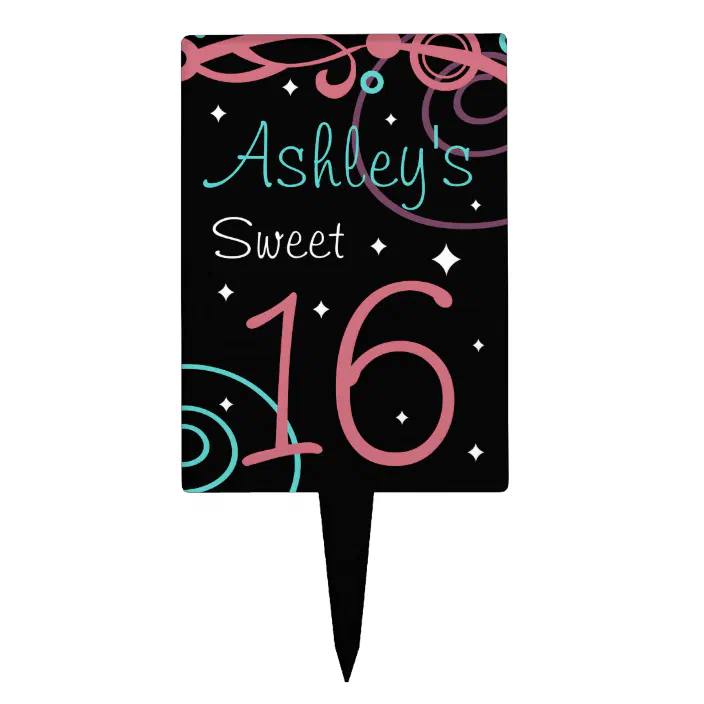 Custom Black Sweet 16 Birthday Cake Topper Zazzle Com