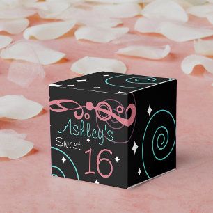 Custom Black Sweet 16 Birthday Favor Boxes