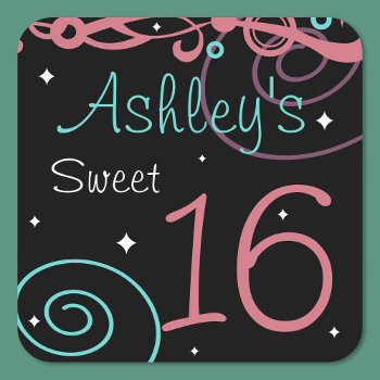 Custom Black Sweet 16 Birthday Party Coasters by macdesigns1 at Zazzle