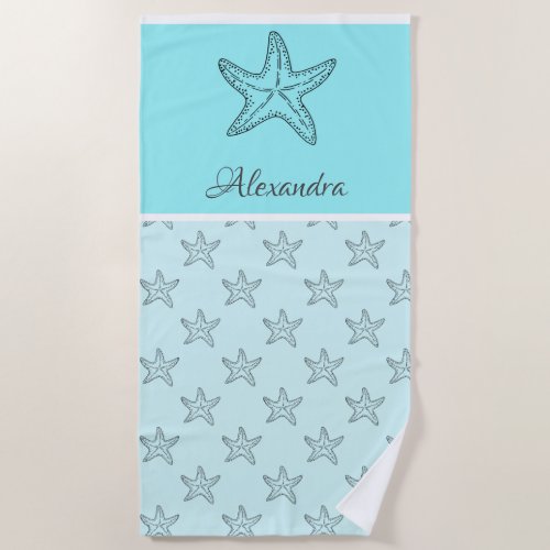 Custom Black Tan Sand Chic Beach house Starfish Beach Towel