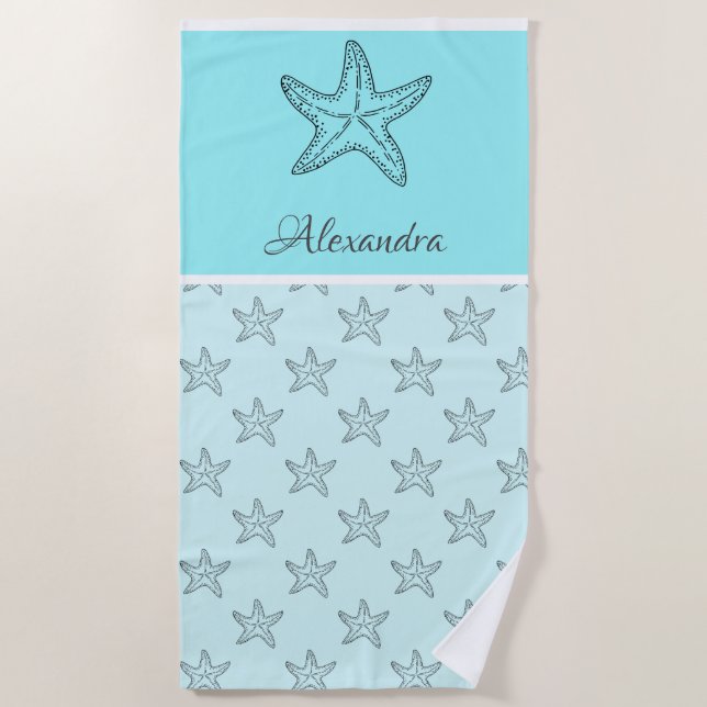 Custom Black Tan Sand Chic Beach house Starfish Towel (Front)