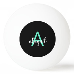 Custom Black Teal Girly Monogram Name Ping Pong Ball