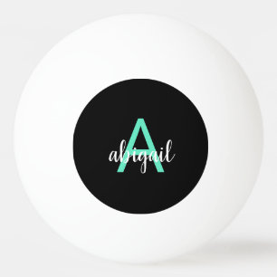 Custom Black Teal Girly Monogram Name Ping Pong Ball