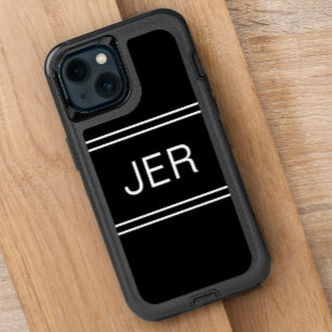 Custom Black Template Monogrammed Initials Modern OtterBox Defender iPhone 12 Mini Case