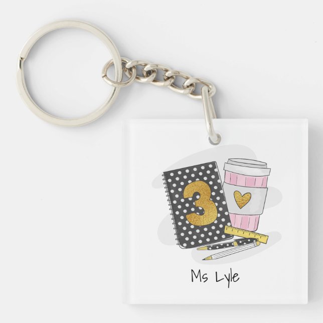 Custom Black Third Grade Teacher Appreciation Keychain (Front)