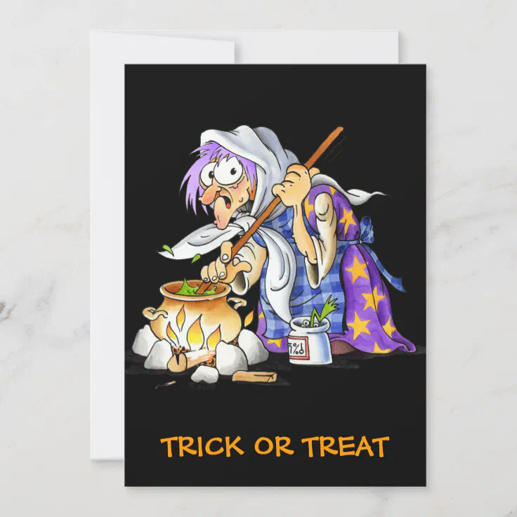 Custom Black Trick Or Treat Halloween Card | Zazzle