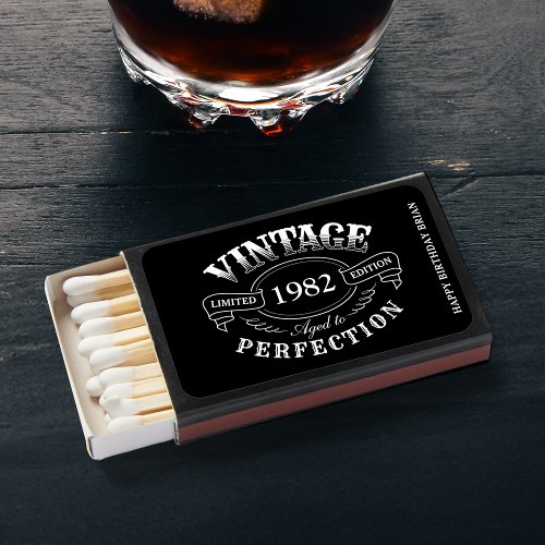 Custom Black Vintage Aged To Perfection birthday Matchboxes