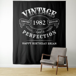 Custom Black Vintage Aged To Perfection Birthday Tapestry
