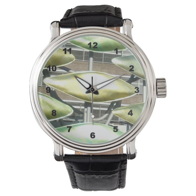 Custom Black Vintage Leather men's watch (Front)