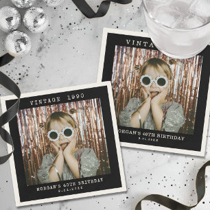 Custom Black Vintage Photo Birthday Napkins