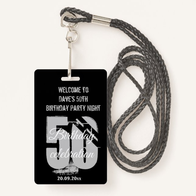 Custom Black VIP Pass Birthday Party Invitation  Badge (Front with Lanyard)