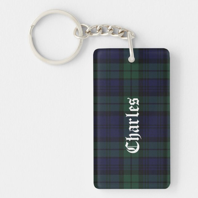 Custom Black Watch Tartan Plaid Key Chain (Front)