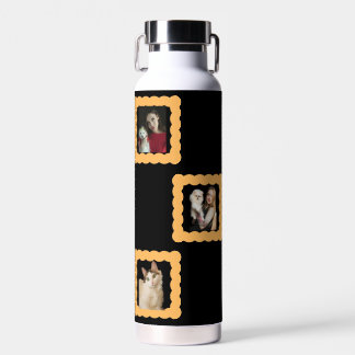 Custom Black Water Bottle, 3 Photo Personalized Bottle