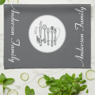 Custom Black, White and Gray Silverware Design Kitchen Towel