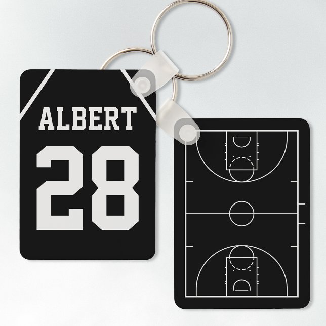 Custom Black & White Basketball Court and Jersey Keychain (Creator Uploaded)