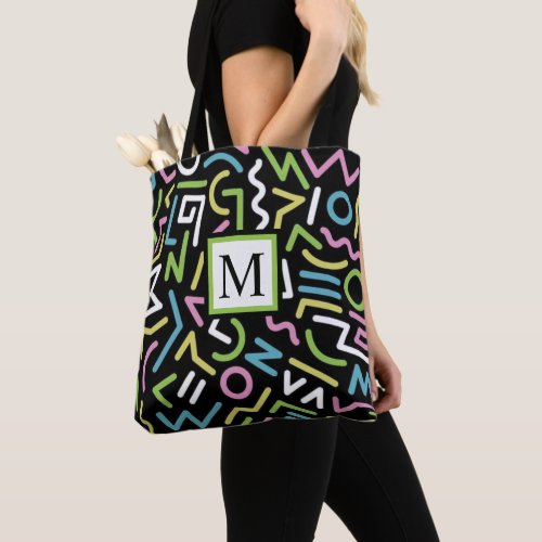 Custom Black White Blue Green Pink Abstract Patter Tote Bag