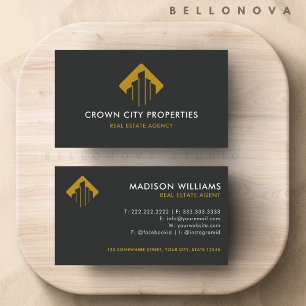 Custom Black White Brown Real Estate Agent Business Card