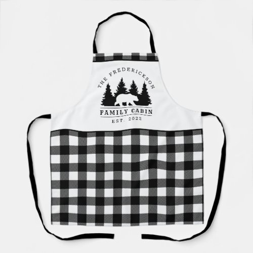 Custom Black White Buffalo Plaid Family Cabin Apron