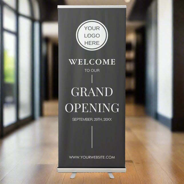 Custom Black & White Business Logo Grand Opening Retractable Banner (Creator Uploaded)