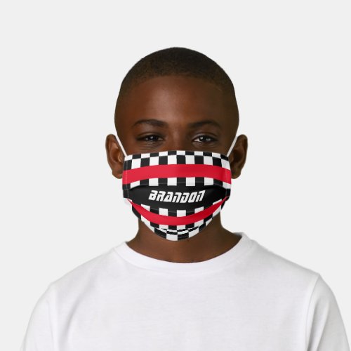 Custom Black White Checkered Check Flag Pattern Kids Cloth Face Mask
