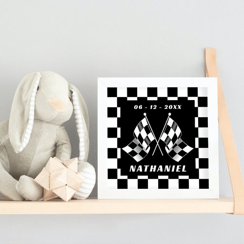 Custom Black White Checkered Flags Squares Pattern Poster