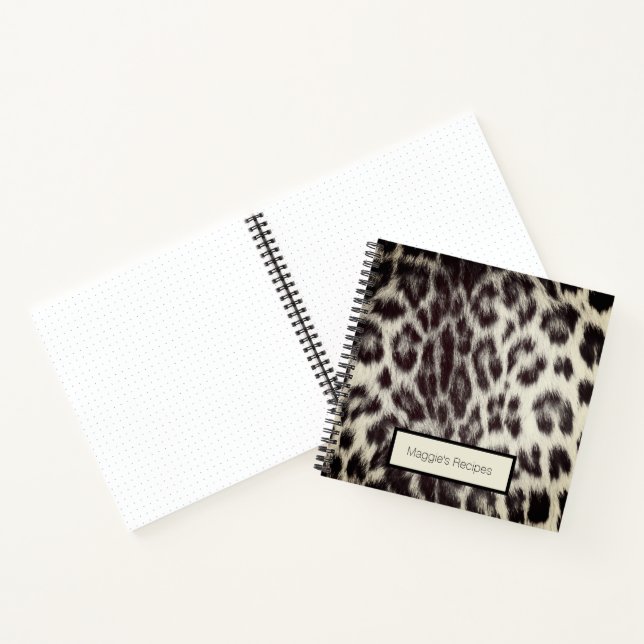 Custom Black White Cheetah Leopard Print Recipe Notebook (Inside)