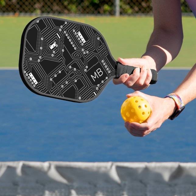 Custom Black White Classic Computer Circuit Board Pickleball Paddle (Insitu)