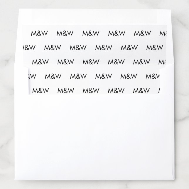 Custom black white couple's Initials monogram Envelope Liner (In Envelope)