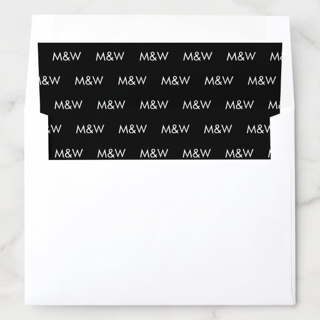 Custom black white couple's Initials monogram Envelope Liner (In Envelope)
