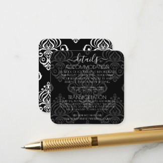 Custom Black & White Damask Details Enclosure Card