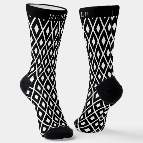 Custom Black  White Diamond Geometric Pattern Socks