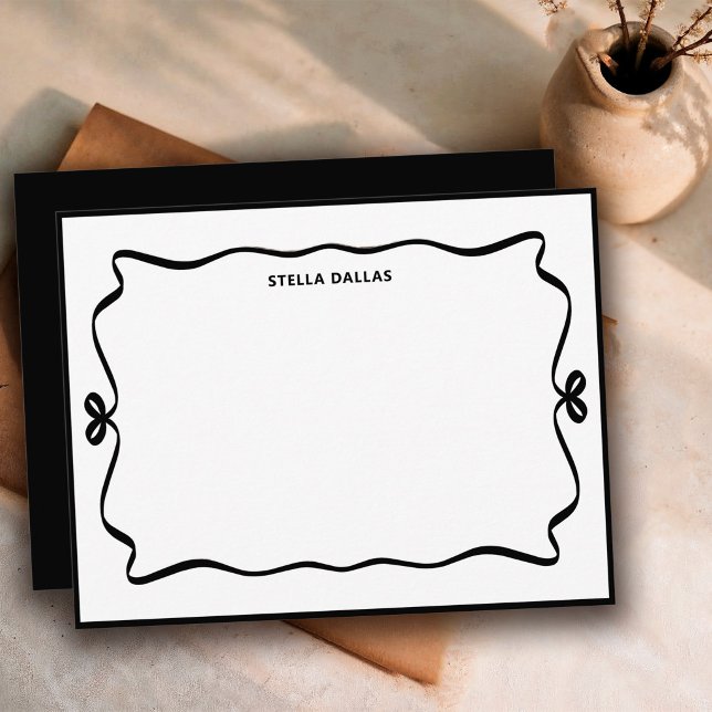 Custom Black/White Doodle Frame Simple Personalize Note Card (Creator Uploaded)