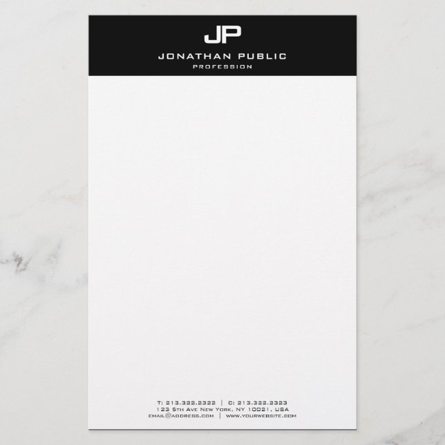 Custom Black White Elegant Template Personalized Stationery (Front)