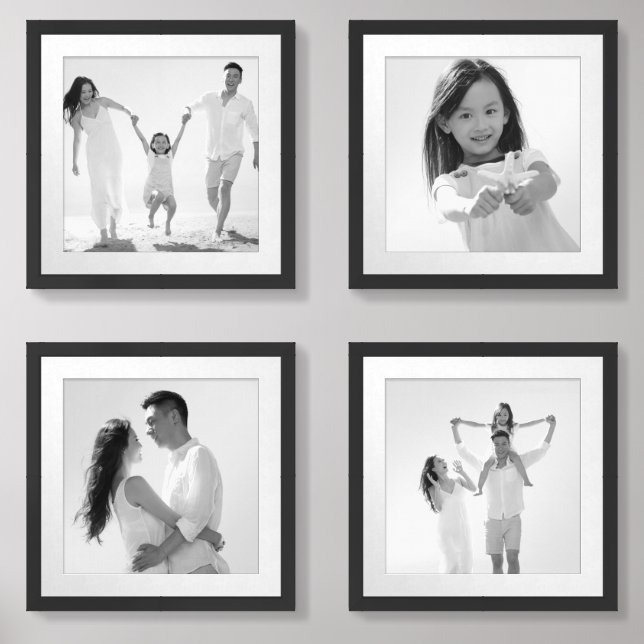 Custom Black & White Family Photo Wood Framed Wall Art Sets (Front)