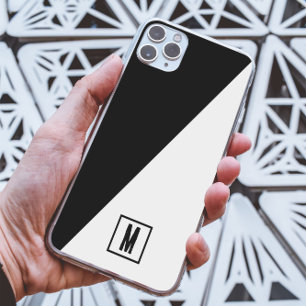 Custom Black & White Geometric Split Monogrammed iPhone 13 Pro Max Case