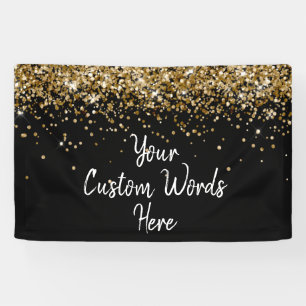 Custom Black White Gold Birthday Party Photo Booth Banner