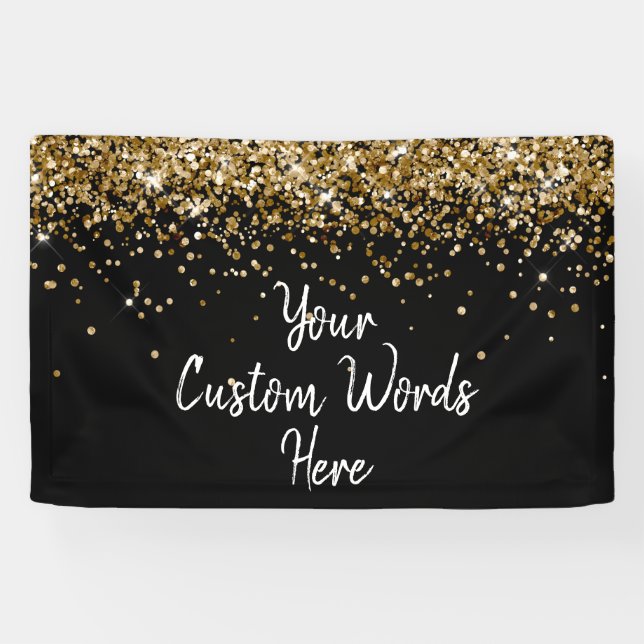 Custom Black White Gold Birthday Party Photo Booth Banner (Horizontal)